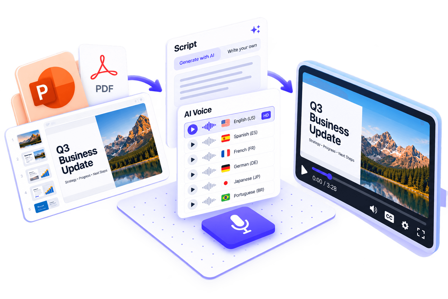 Vidsembly Presentation to Video: upload slides, generate narration, and export a narrated MP4